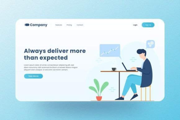 Landing Page Illustration Blue: A Crisp Vector Template for Modern Brands